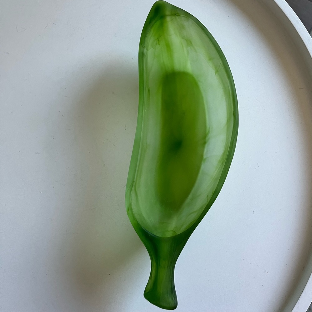 La Rochere France Green Frosted Glass Banana Split Boat Dish Bowl Empty Pocket